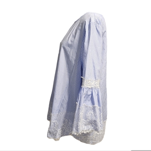 Elliott & Vine Stripped Lace Bell Sleeve Blouse 60% Cotton 40% Polyester Sz Unkn - Picture 6 of 11